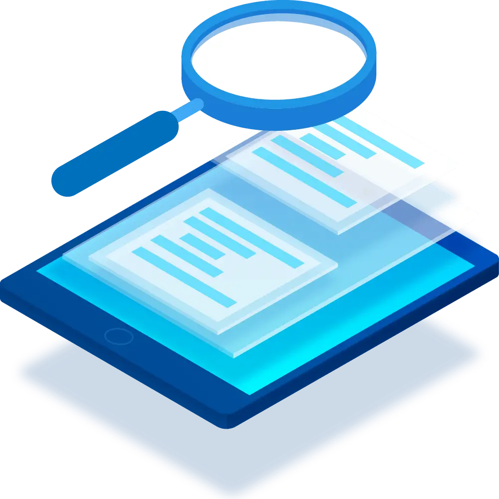 Tablet and magnifying glass icon